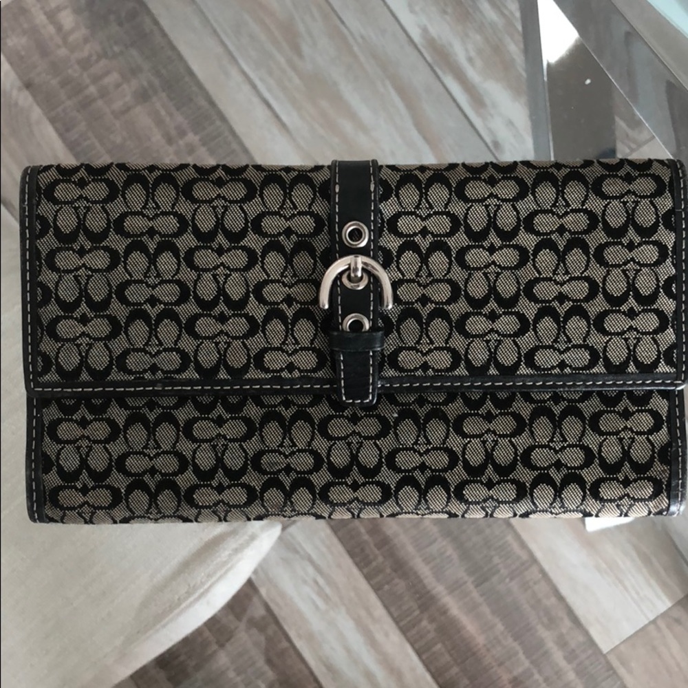 Coach black logo flap wallet